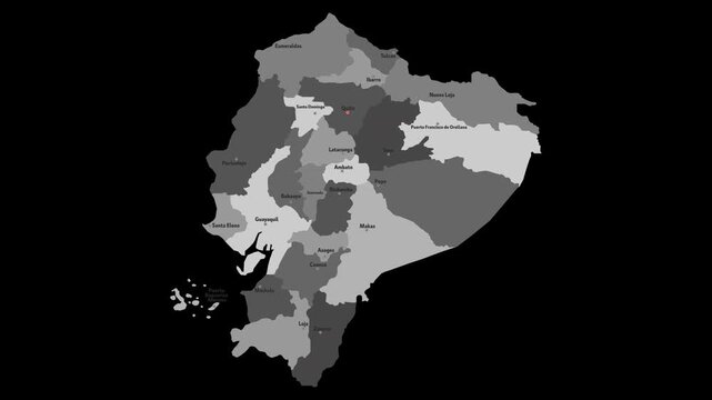 Vector map of Ecuador with names of cities and with borders city