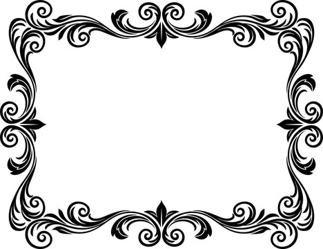 A filigree heraldic crest motif floral pattern border frame. Original design in a vintage style.