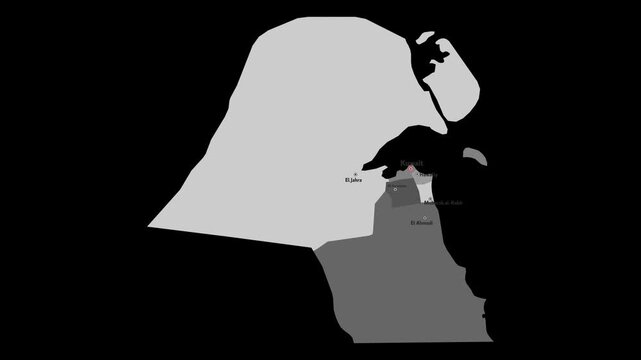 Vector map of Kuwait with names of cities and with borders city