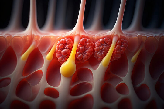 3D Medical Illustration of Sebaceous Gland Cross Section in Human Skin