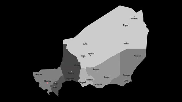 Vector map of Niger with names of cities and with borders city