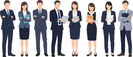 Obraz premium Business people team standing in formal suits holding documents corporate professionals vector illustration collection