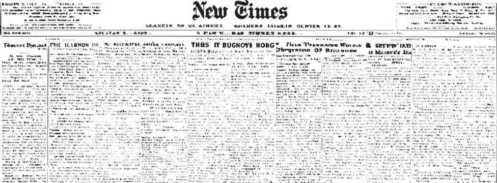 Black and white vintage newspaper page with columns of text and headlines