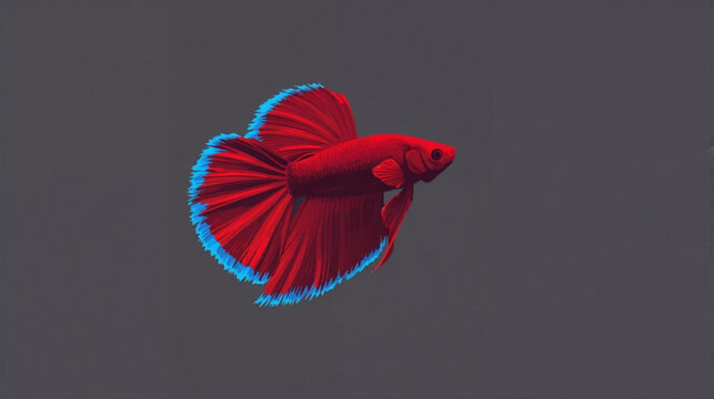 Flat vector graphic of a vibrant red Betta fish with flowing, electric-blue-edged fins