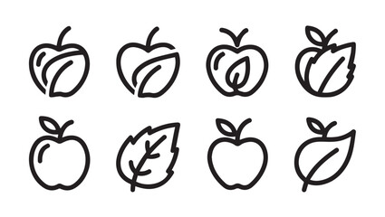 Fototapeta premium and Leaf IconsSimple Line Art for Healthy Food and Nature Themes