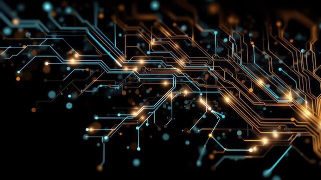 Digital circuit tree with blue and orange branches
