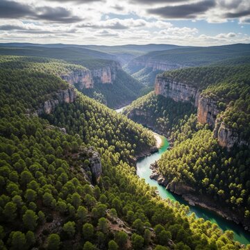 Spectacular aerial view of the Duraton River canyon in Spain.