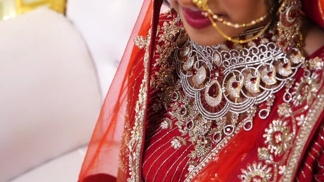 Stunning Indian Bride Adorned in Traditional Red Wedding Lehenga and Luxury Ornaments