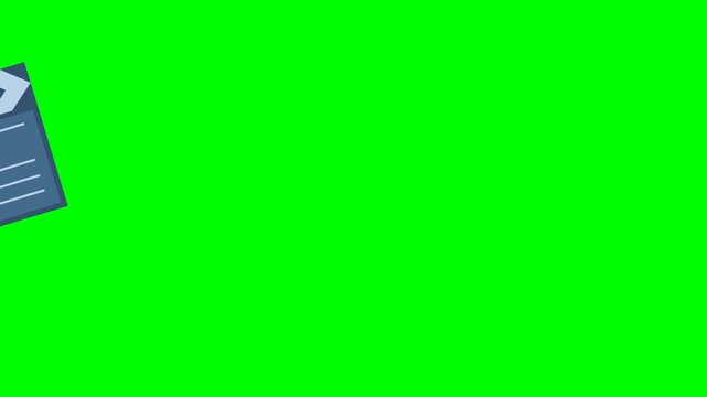 Two hands appear from the left, holding a film clapperboard. Film crew: assistant with clapperboard. Man holding a clapperboard for filming. Show business. Hollywood. 2d flat animation. Alpha channel