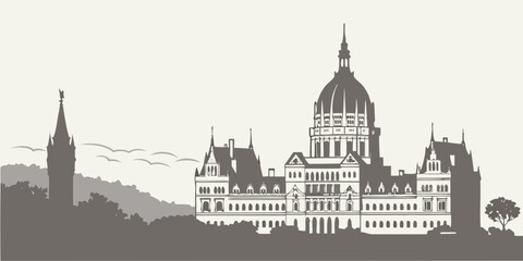 Obraz premium USA, US, U.S, United States - Albany capitol skyline silhouette minimalist monochrome panorama