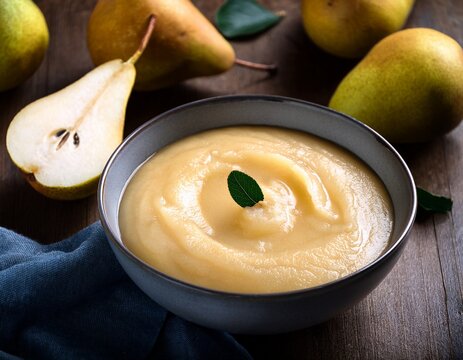 top view of pear puree selective focus