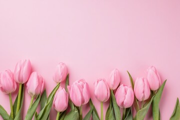 Fototapeta premium A serene display of delicate pink tulips on a soft pastel background, evoking feelings of springtime elegance and natural beauty. ..Created with Generative AI, not depicting real subjects.