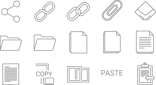 A professional vector set of business office icons and web communication symbols featuring square button designs for computer technology and mobile internet applications