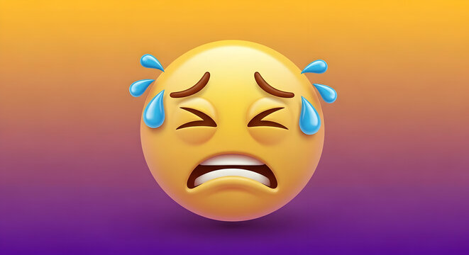 Crying laughing emoji with tears of joy on colorful background