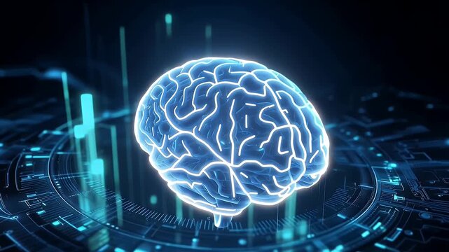 Artificial intelligence concept with glowing digital brain