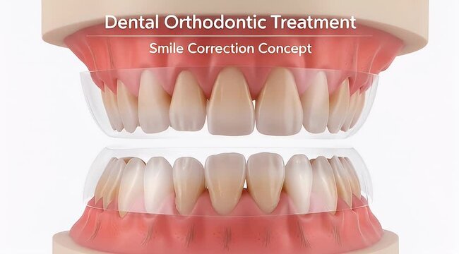 Dental Orthodontic Treatment, Smile Correction Concept with Clear Aligners, Transparent Plastic Braces for Teeth Straightening and Oral Healthcare