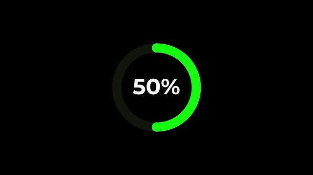 Green loading circle animation on black background.4k video
