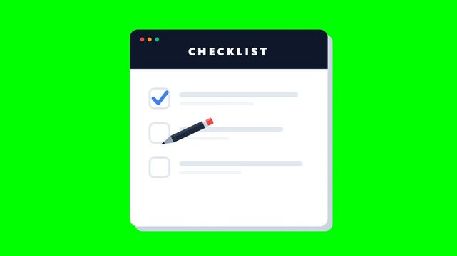 Digital checklist animation with a virtual pencil marking tasks, demonstrating efficient task completion and clear progress tracking on a dynamic
