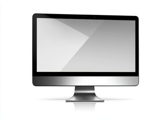 Fototapeta premium clean modern widescreen desktop monitor with blank glossy screen, black bezel and silver stand isolated on white background, minimal and professional