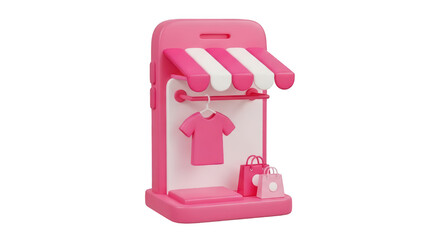 Fototapeta premium A 3d render of pink phone with an online store and clothing shop front
