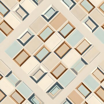Minimalist 3D relief pattern of beige and light blue geometric rectangles