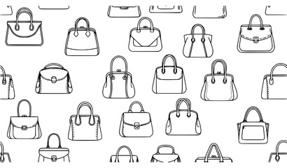 Fototapeta premium Elegant women handbag line icons seamless pattern with purse tote and fashion bag vector set