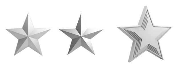 Obraz premium Three silver stars on a transparent background, symbolizing excellence and achievement