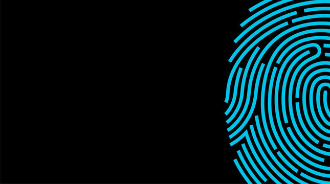 Cyan digital fingerprint biometric identification scan on black background vector illustration