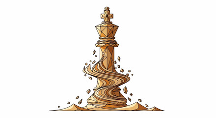 Fototapeta premium Golden King Chess Piece Artfully Rendered with Swirling Debris and a Crowned Apex