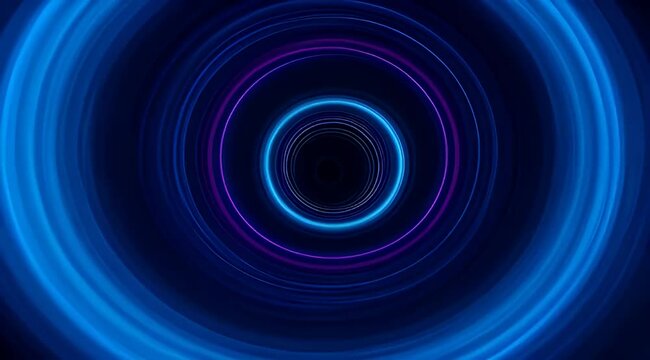 Futuristic blue neon circles background, glowing concentric rings motion graphic, abstract high-tech tunnel loop for digital stage visuals and VJ backdrops