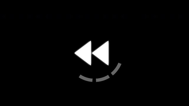 Animation of Rewind arrow button icon with circle loading on transparent background, rewind button animation sign 4K footage