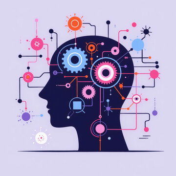 human head with gears and cogs