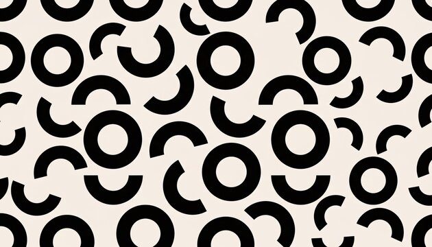 A visually striking pattern of black circles and semicircles on a beige background
