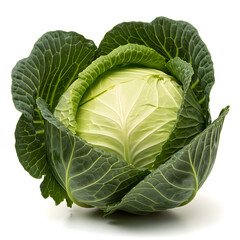 Fototapeta premium Green Cabbage's Fresh: A captivating studio shot highlights a single, fresh head of green cabbage, showcasing its intricate layers and vibrant textures, embodying health and natural food.