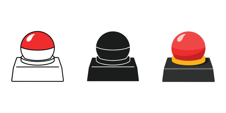 Red and black emergency stop buttons on white background