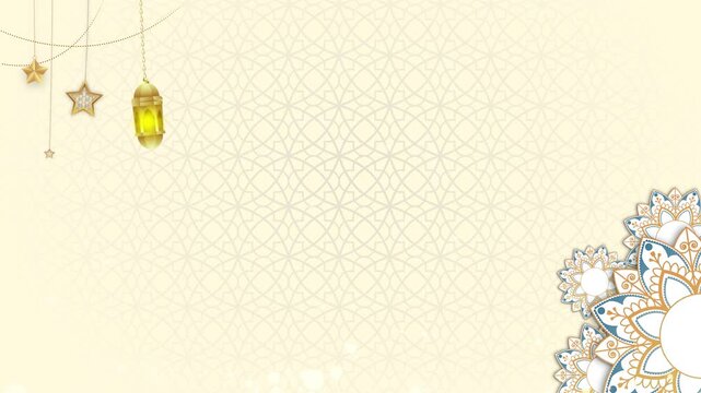 Islamic decorative background featuring minimalist mandala ornaments in an elegant cream color scheme. The background can be customized with text, logos, and images.