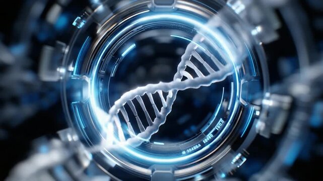 Futuristic DNA Helix in High-Tech Laboratory Environment
