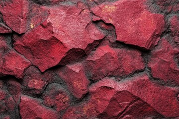 Fototapeta premium close-up of layered jagged red rock wall with cracked rough surface and deep shadows, dramatic rugged texture