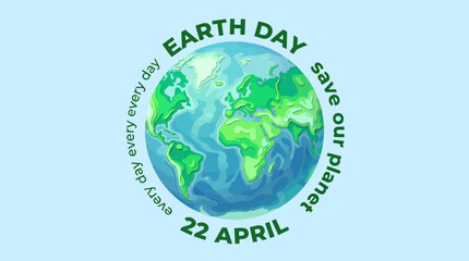 Fototapeta premium Earth Day logo with a vibrant globe encircled by text on a light blue background, promoting environmental awareness and global sustainability