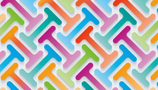 A colorful and vibrant pattern of multicolored T-shaped icons on a white background