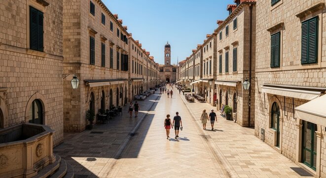 Stradun Street in Dubrovnik, Croatia - A Sunny Day View.
