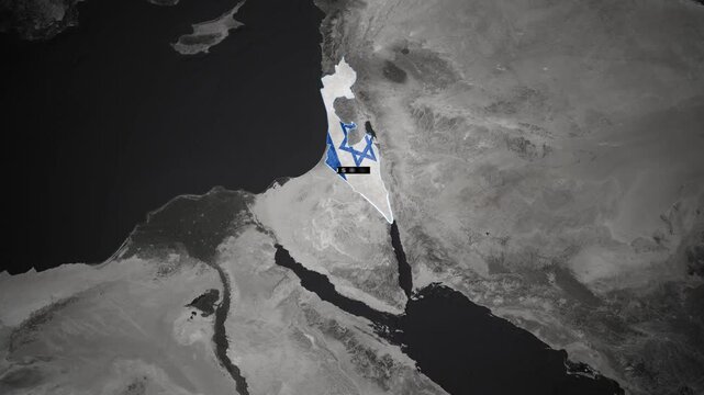 4k High quality map animation of Israel Country with Israel Flag inside and world map background
