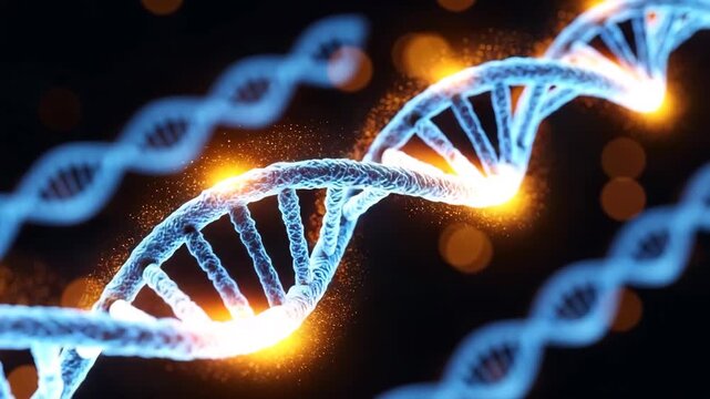 Digital dna strands with glowing effects for scientific research