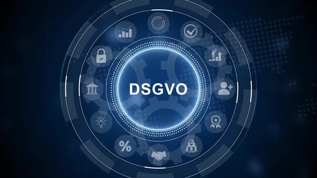 DSGVO, GDPR General data protection regulation european law cyber security personal information privacy concept. 3d Motion graphics of technology icon interface background