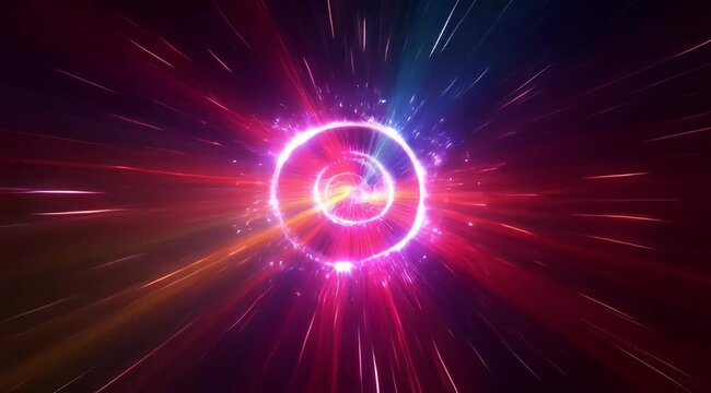 Colorful burst of light and energy emanating from a circular focal point