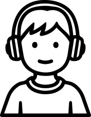 Obraz premium Hand Drawn Boy Wearing Headphones Black and White Avatar Illustration in Minimal Line Art Style Design
