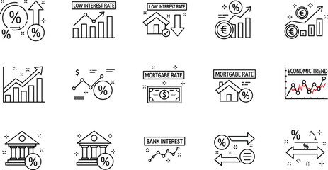 Fototapeta premium Interest rate and financial banking line icon set with mortgage rate loan interest economic trend illustration