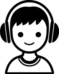 Obraz premium Hand Drawn Boy Wearing Headphones Black and White Avatar Illustration in Minimal Line Art Style Design