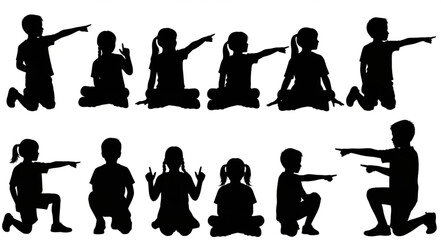People Silhouettes Pointing Various.