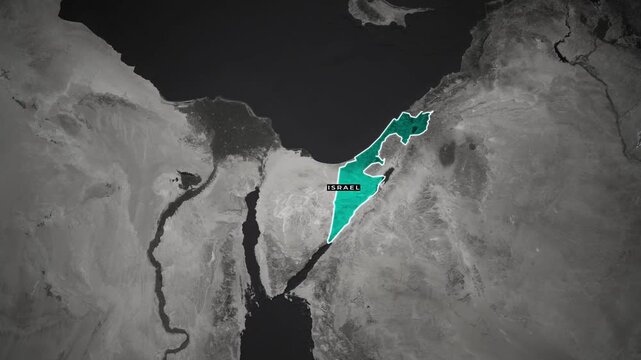 High Quality 4K map animation of Israel with dark world map in the background